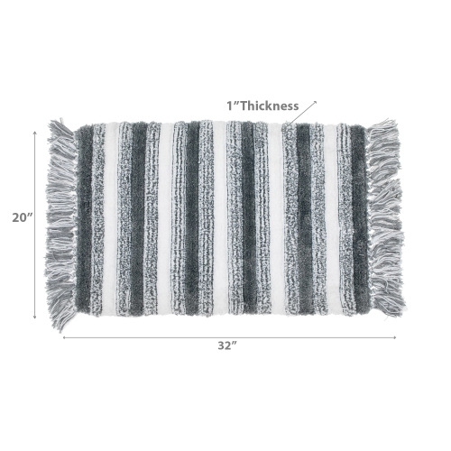 Maison Concepts Microfibre Striped Bath Mat With Fringe Gray 20X32