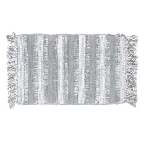 Maison Concepts Microfibre Striped Bath Mat With Fringe Gray 20X32