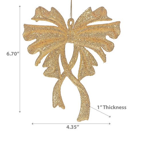 Maison Concepts Christmas Gold Glitter Ornament Bow - Set of 12
