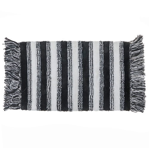 Maison Concepts Microfibre Striped Bath Mat With Fringe Black 20X32