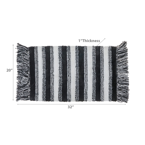 Maison Concepts Microfibre Striped Bath Mat With Fringe Black 20X32