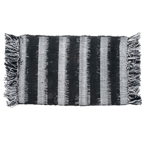 Maison Concepts Microfibre Striped Bath Mat With Fringe Black 20X32