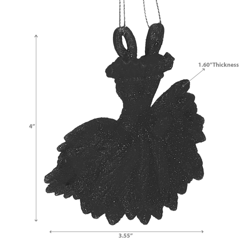 Maison Concepts Christmas Black Glitter Ornament Dress - Set of 12