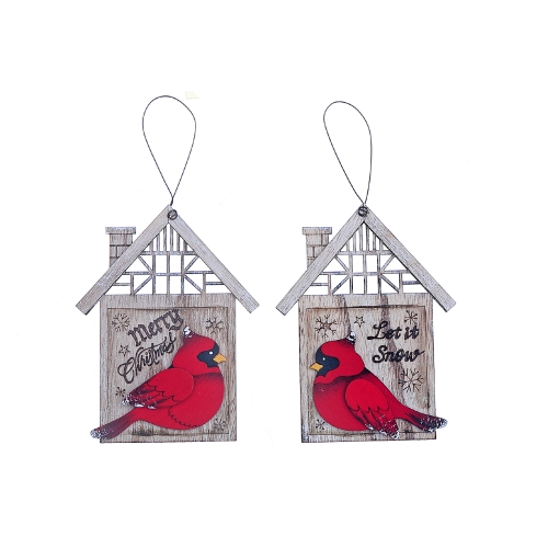 Maison Concepts Christmas Wooden Cardinal In House Ornaments - Set of 2