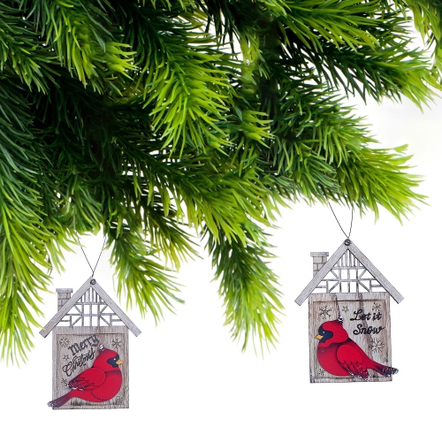 Maison Concepts Christmas Wooden Cardinal In House Ornaments - Set of 2
