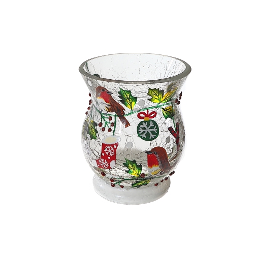 Maison Concepts Christmas Crackled Glass Candle Holder Joy