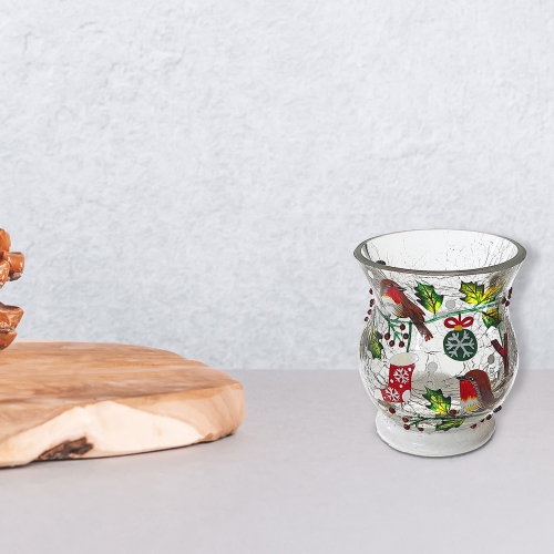Maison Concepts Christmas Crackled Glass Candle Holder Joy