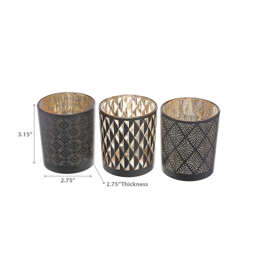 Maison Concepts Glass Tealight Holder Black Pattern - Set of 3