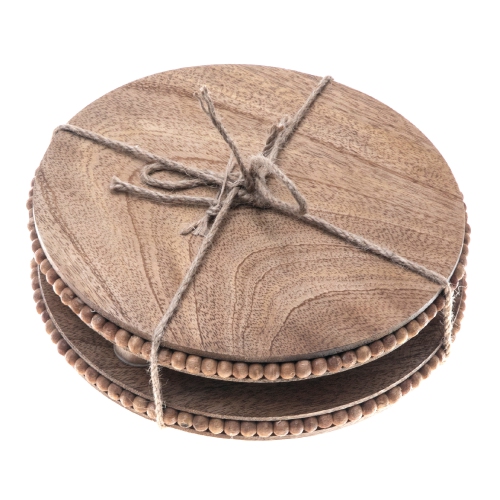 Maison Concepts Set Of 2 Mango Wood Beaded Round Trivet