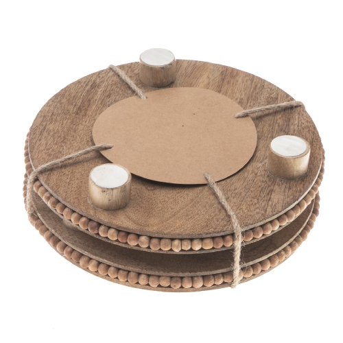 Maison Concepts Set Of 2 Mango Wood Beaded Round Trivet