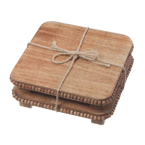 MAISON CONCEPTS  Set Of 2 Wood Beaded Square Trivet In Mango