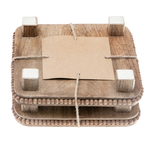 Maison Concepts Set Of 2 Mango Wood Beaded Square Trivet