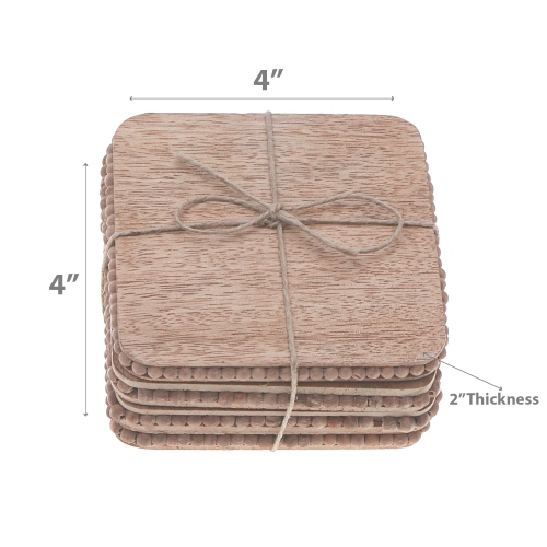 Maison Concepts Set Of 4 Natural Beaded Square Coasters
