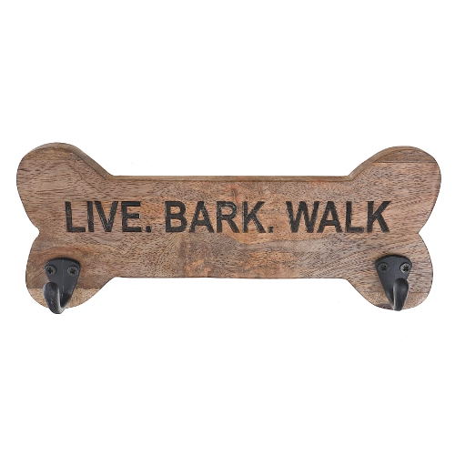 Maison Concepts Wood Bone Shape Live Bark Walk With 2 Black Hooks