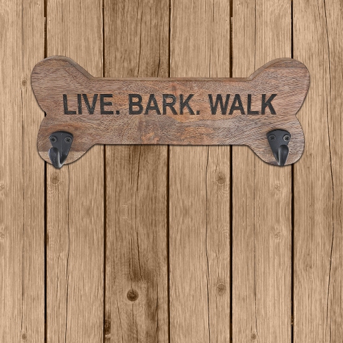 Maison Concepts Wood Bone Shape Live Bark Walk With 2 Black Hooks