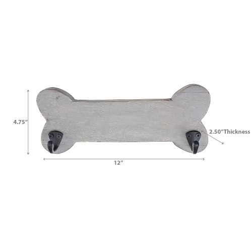 Maison Concepts Wooden Bone Shape With 2 Nickel Hooks Gray