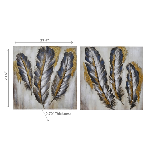 Art mural en toile peinte à la main de Maison concepts - Ensemble de 2 plumes délicates