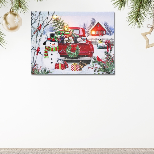 Maison concepts Christmas LED Canvas, camion artistique mural plein de chiots 12 x 16