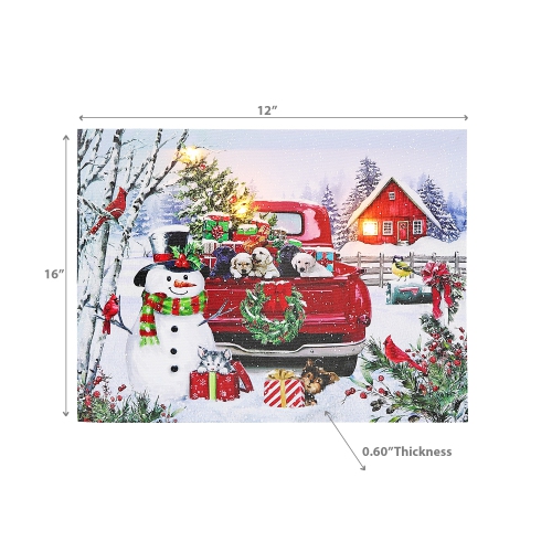 Maison concepts Christmas LED Canvas, camion artistique mural plein de chiots 12 x 16