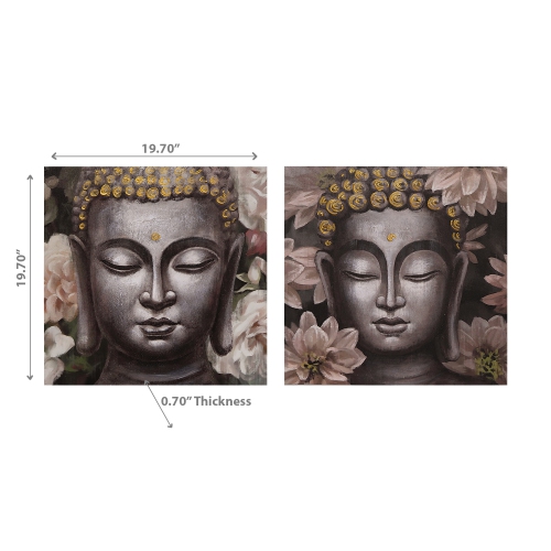 Maison Concepts Hand Painted Canvas Wall Art Rosy Buddha - Set of 2