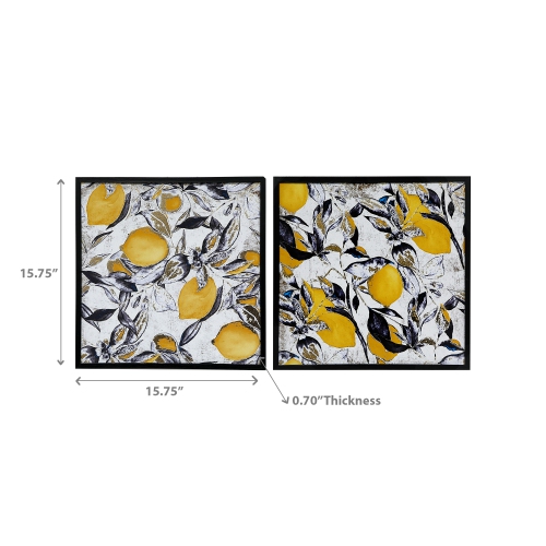 Maison Concepts Framed Foil Print Canvas Wall Art Lemon Leaves - Set of 2