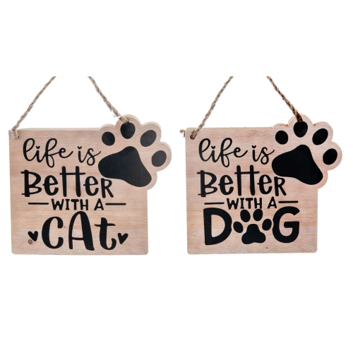 MAISON CONCEPTS  Mdf Wall Hanger Life Is Better With A Dog/cat - Set Of 2