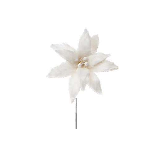 Maison Concepts Christmas Furry White Poinsettia Long Stem Pick - Set of 2