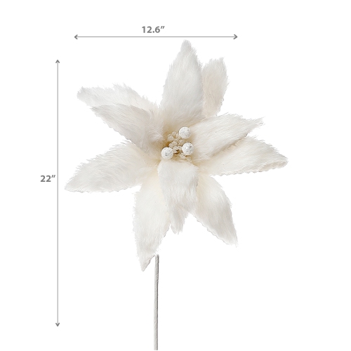 Maison Concepts Christmas Furry White Poinsettia Long Stem Pick - Set of 2