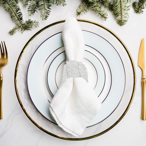 Maison Concepts Christmas Beaded Napkin Ring White - Set of 8