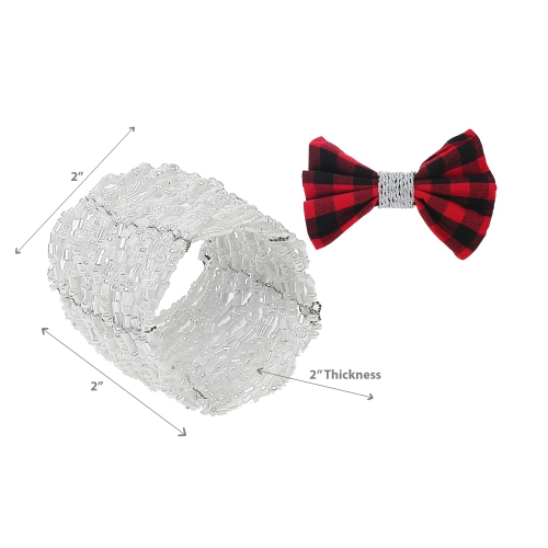 Maison Concepts Christmas Beaded Napkin Ring White - Set of 8