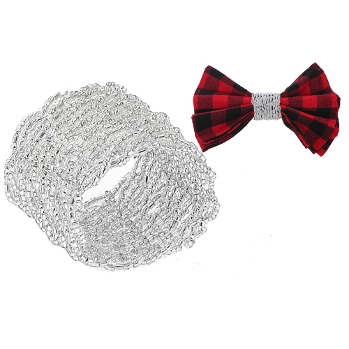 Maison Concepts Christmas Beaded Napkin Ring Silver - Set of 8