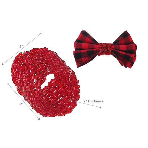 Maison Concepts Christmas Beaded Napkin Ring Red - Set of 8