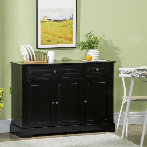 HOMCOM – buffet de buffet latéral, armoire de cuisine moderne avec 2 tiroirs et tablettes réglables, armoire de bar à café, noir