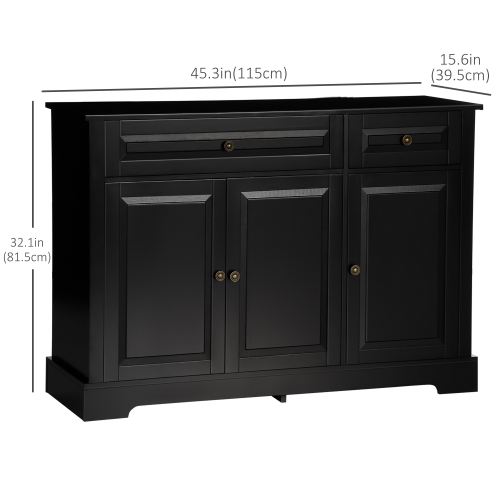 HOMCOM – buffet de buffet latéral, armoire de cuisine moderne avec 2 tiroirs et tablettes réglables, armoire de bar à café, noir