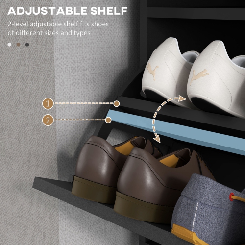 HOMCOM – Armoire à chaussures moderne avec 2 portes rabattables, tiroir et tablette réglable, 12 paires de chaussures pour entrée, couloir, noir