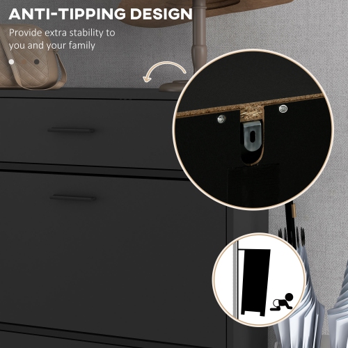 HOMCOM – Armoire à chaussures moderne avec 2 portes rabattables, tiroir et tablette réglable, 12 paires de chaussures pour entrée, couloir, noir