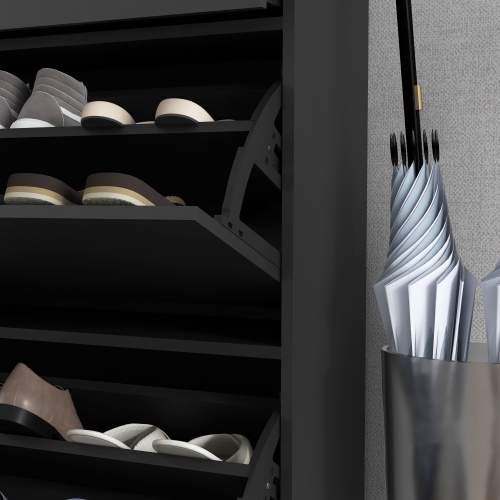 HOMCOM – Armoire à chaussures moderne avec 2 portes rabattables, tiroir et tablette réglable, 12 paires de chaussures pour entrée, couloir, noir