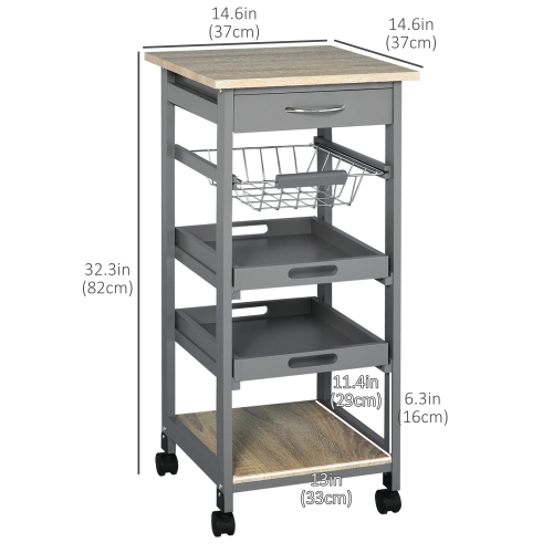 HOMCOM Bar Cart, 5-Tier Kitchen Cart with Removable Serving Tray, Rolling Coffee Cart on Wheels with Drawer and Wire Basket for Dining Room, Living
