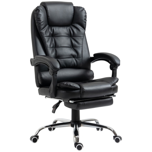 Fauteuil de direction inclinable en cuir pu à dossier haut avec repose-pieds rétractable, accoudoirs rembourrés noir de HOMCOM