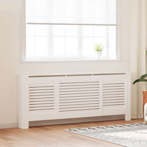 vidaXL Radiator Cover with Top Shelf, Hide Cluttered Pipes, MDF, 55.5-80.7''x7.5''x32.1'', White