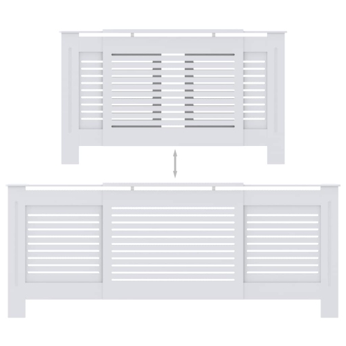 vidaXL Radiator Cover with Top Shelf, Hide Cluttered Pipes, MDF, 55.5-80.7''x7.5''x32.1'', White