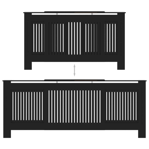 vidaXL Radiator Cover with Top Storage Shelf, Heater Cover, MDF, 55.5-80.7''x7.5''x32.1'', Black