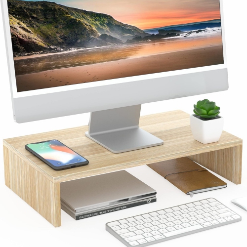 NIERBO Computer Monitor Riser 16.7 inch Laptop Stand Save Space Desk Organizer with Keyboard Organizer Space, Oak