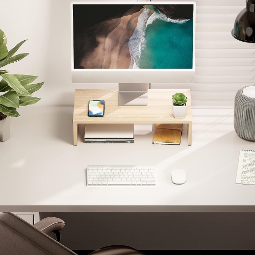 NIERBO Computer Monitor Riser 16.7 inch Laptop Stand Save Space Desk Organizer with Keyboard Organizer Space, Oak