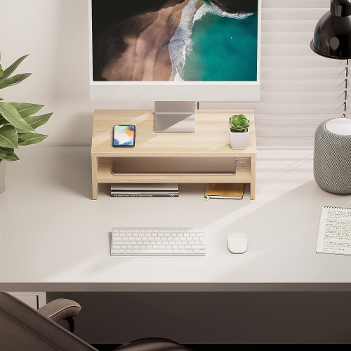 NIERBO Monitor Stand - 2 Tiers Computer Monitor Riser with 16.7 Inch Shelf, Wood Desktop Stand for Laptop Computer Screen, Home Office Supplies Desk