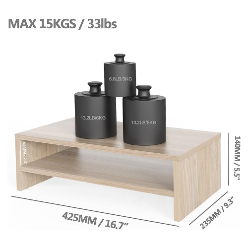 NIERBO Monitor Stand - 2 Tiers Computer Monitor Riser with 16.7 Inch Shelf, Wood Desktop Stand for Laptop Computer Screen, Home Office Supplies Desk