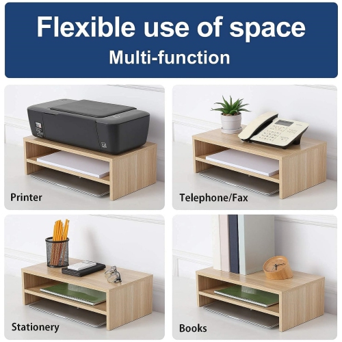 NIERBO Monitor Stand - 2 Tiers Computer Monitor Riser with 16.7 Inch Shelf, Wood Desktop Stand for Laptop Computer Screen, Home Office Supplies Desk