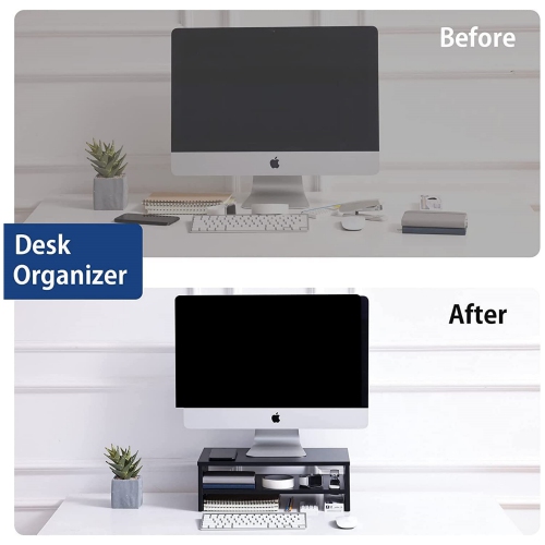 NIERBO Monitor Stand - 2 Tiers Computer Monitor Riser with 16.7 Inch Shelf, Wood Desktop Stand for Laptop Computer Screen, Home Office Supplies Desk