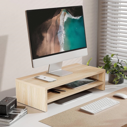 NIERBO 2 Tiers Monitor Riser Stand - 21.3'' Large Computer Laptop Stand with Keyboard Storage Space, Desk Accessories, Home Office Supplies Oak
