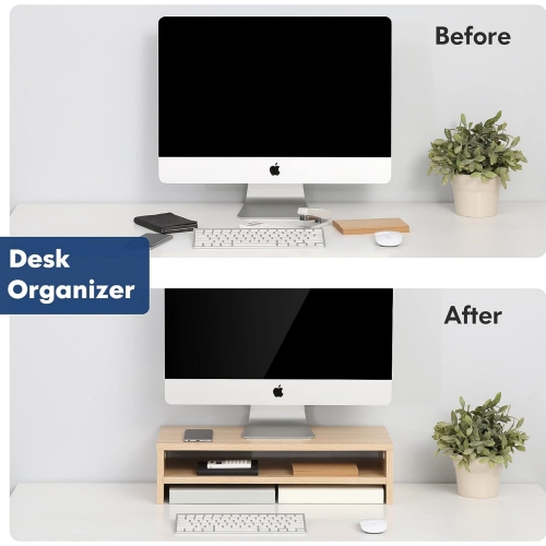 NIERBO 2 Tiers Monitor Riser Stand - 21.3'' Large Computer Laptop Stand with Keyboard Storage Space, Desk Accessories, Home Office Supplies Oak